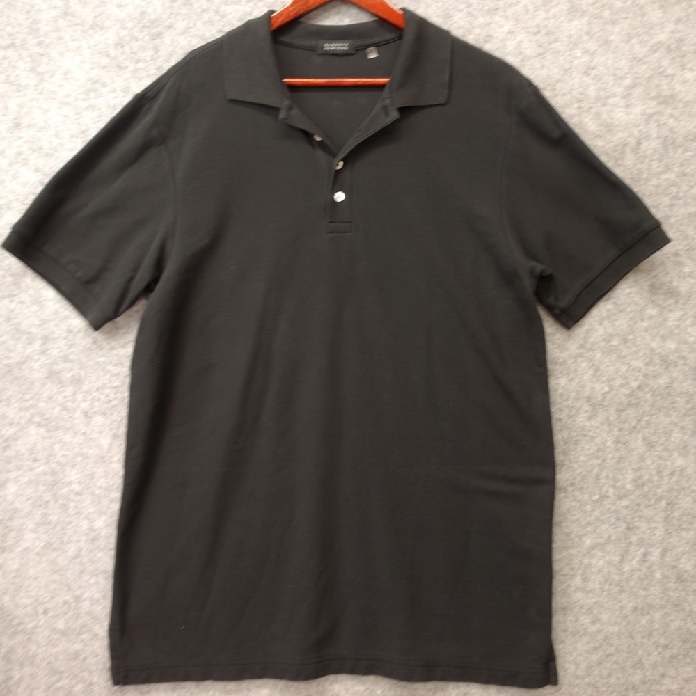 BARNEYS New York Polo Shirt Mens LARGE Black Pima Cotton Minimalist Golf Luxury